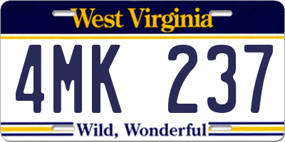 WV license plate 4MK237