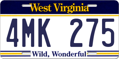 WV license plate 4MK275