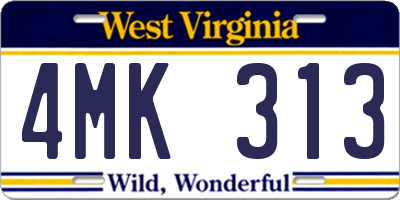 WV license plate 4MK313