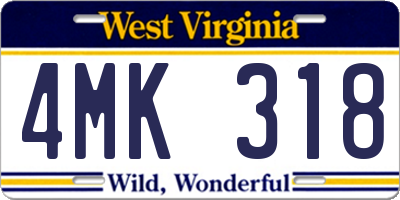WV license plate 4MK318