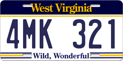 WV license plate 4MK321