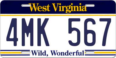 WV license plate 4MK567