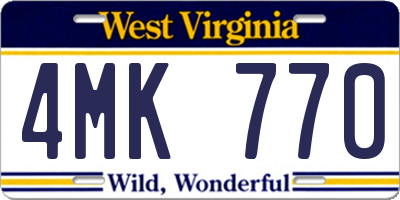 WV license plate 4MK770