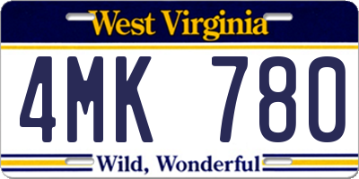 WV license plate 4MK780