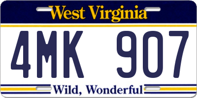 WV license plate 4MK907