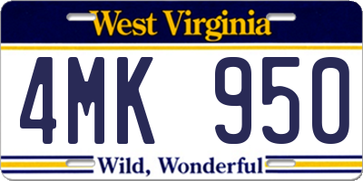 WV license plate 4MK950