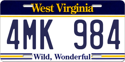 WV license plate 4MK984