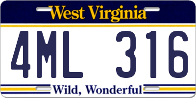 WV license plate 4ML316