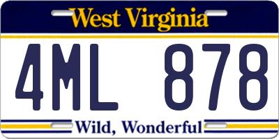 WV license plate 4ML878
