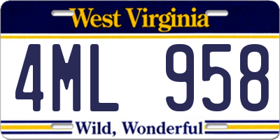 WV license plate 4ML958