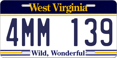 WV license plate 4MM139