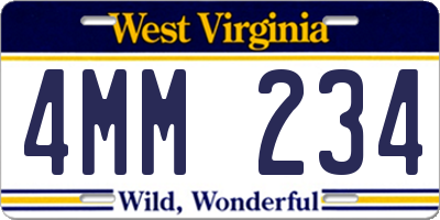 WV license plate 4MM234