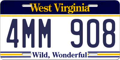 WV license plate 4MM908