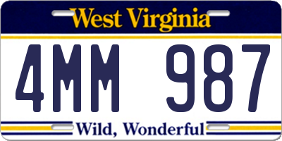 WV license plate 4MM987