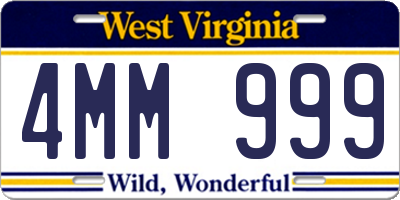 WV license plate 4MM999
