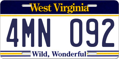 WV license plate 4MN092