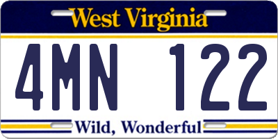 WV license plate 4MN122