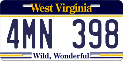 WV license plate 4MN398