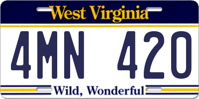 WV license plate 4MN420