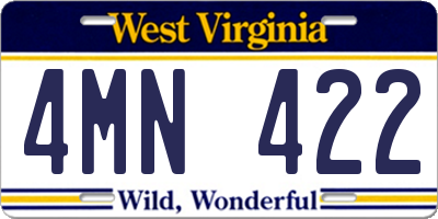 WV license plate 4MN422