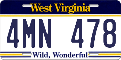 WV license plate 4MN478