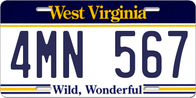 WV license plate 4MN567