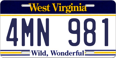 WV license plate 4MN981