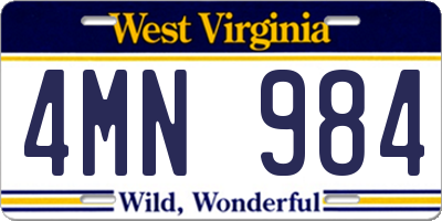 WV license plate 4MN984