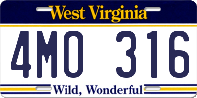 WV license plate 4MO316