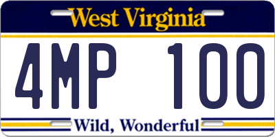 WV license plate 4MP100