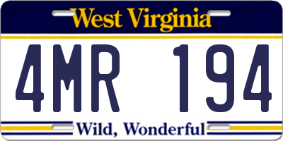 WV license plate 4MR194