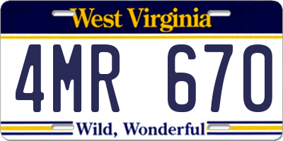WV license plate 4MR670