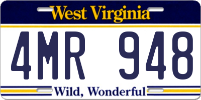 WV license plate 4MR948