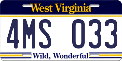 WV license plate 4MS033