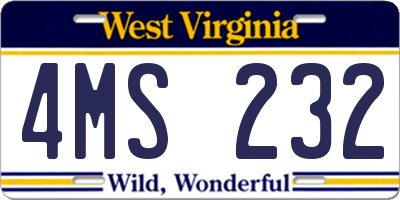WV license plate 4MS232