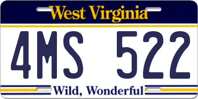WV license plate 4MS522