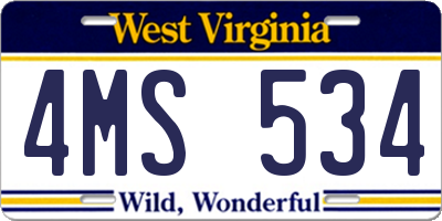 WV license plate 4MS534