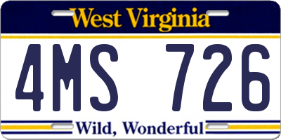 WV license plate 4MS726