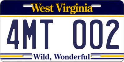 WV license plate 4MT002