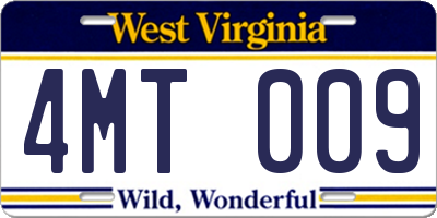 WV license plate 4MT009