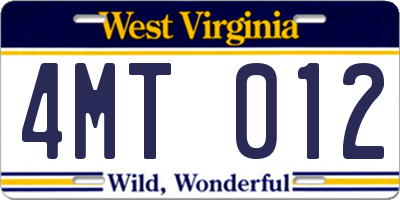 WV license plate 4MT012