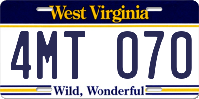 WV license plate 4MT070