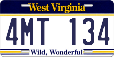 WV license plate 4MT134