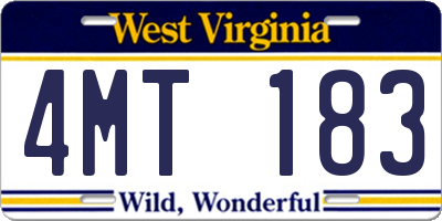 WV license plate 4MT183