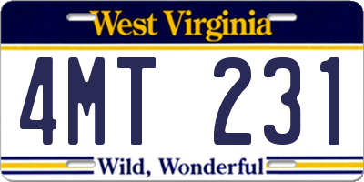 WV license plate 4MT231