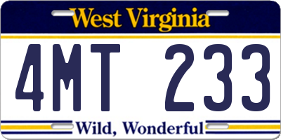 WV license plate 4MT233