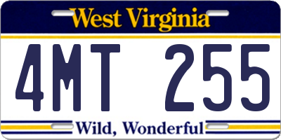 WV license plate 4MT255