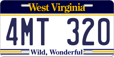 WV license plate 4MT320