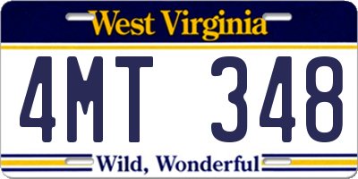 WV license plate 4MT348