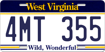 WV license plate 4MT355